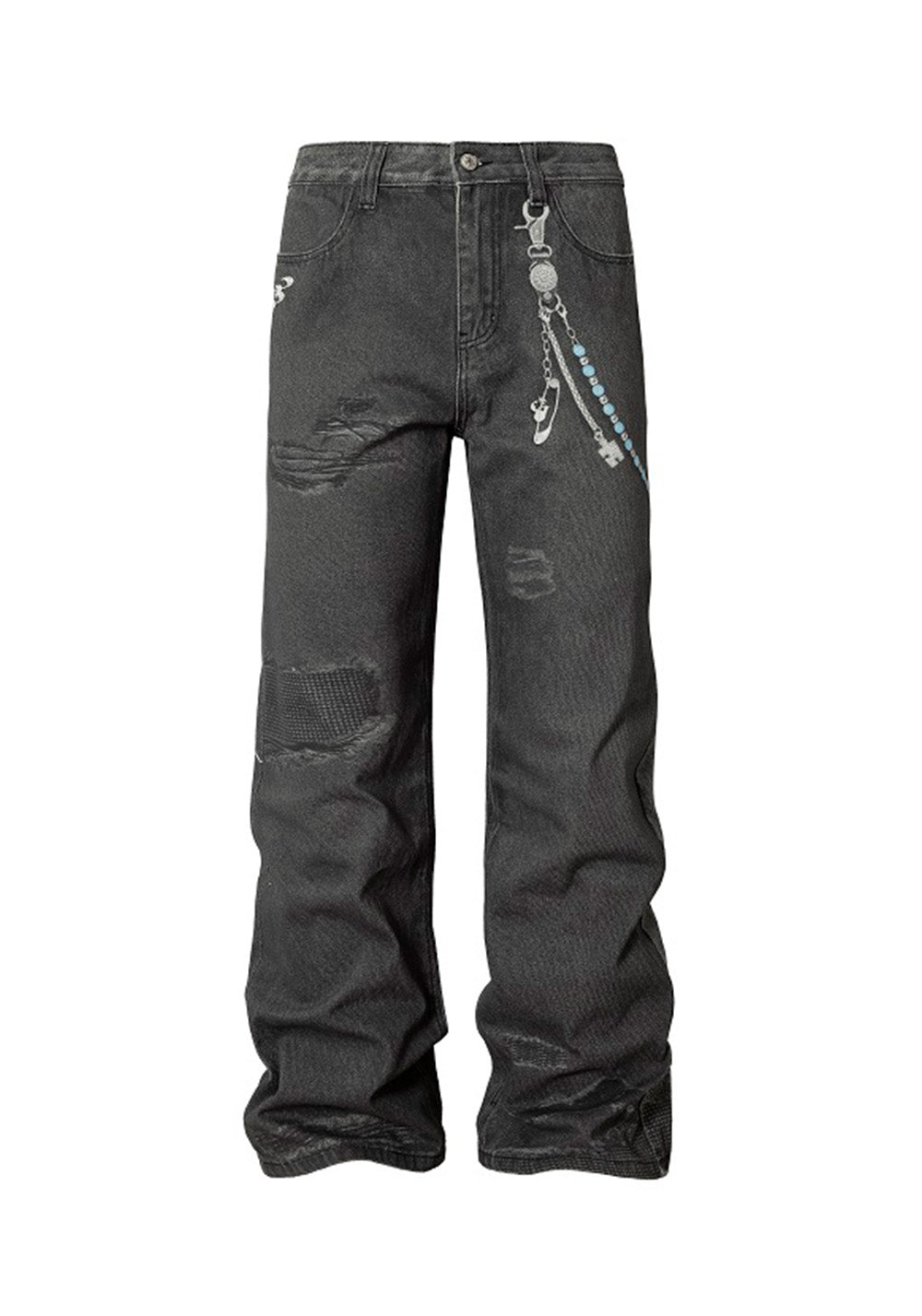 YADcrew丨Chain Embossed Printed Jeans American Street - PSYLOS 1, YADcrew丨Chain Embossed Printed Jeans American Street, Pants, YADcrew•JAPAN, PSYLOS 1